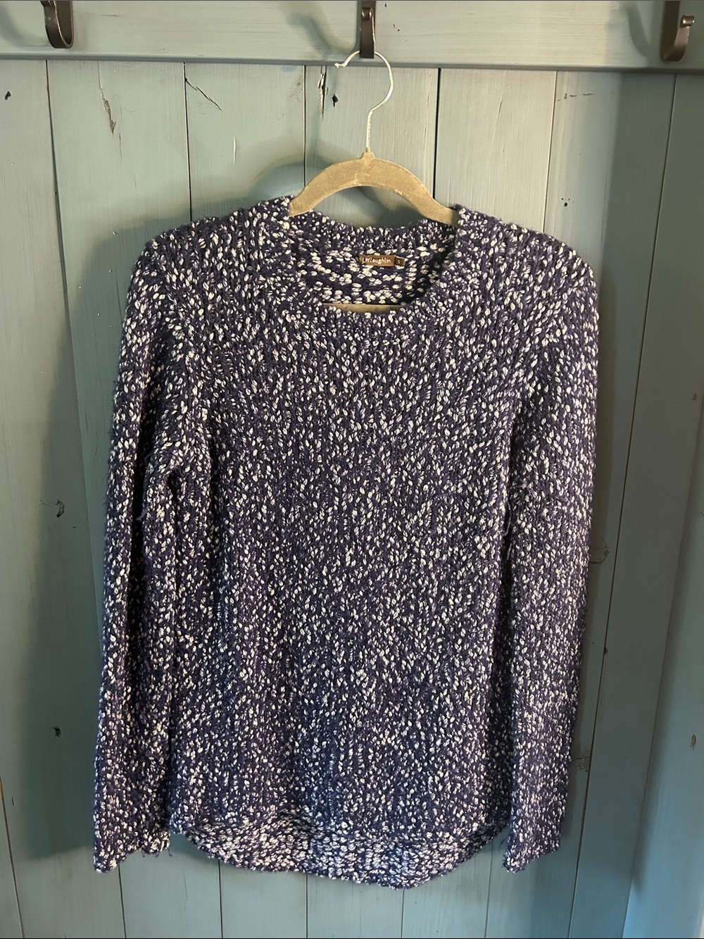 J. McLaughlin Navy and White Marled Crewneck Sweater | Size Small